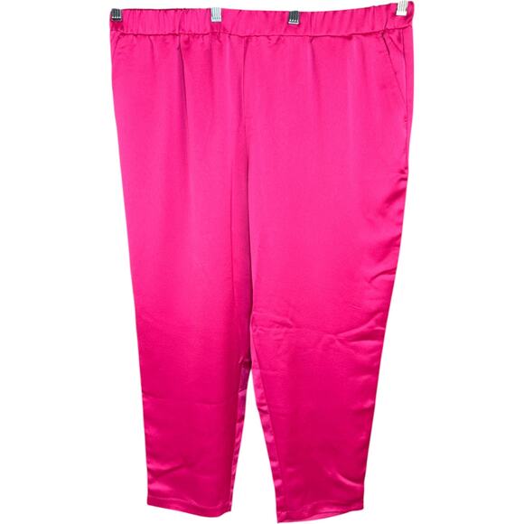 Jason Wu Pink Satin Ankle Pants L Elastic Waist Pockets NWOT Stretch Business - Picture 1 of 9